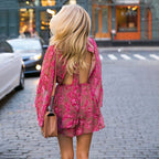 Floral Print Mini Boho Playsuit for Women with Elastic Waist