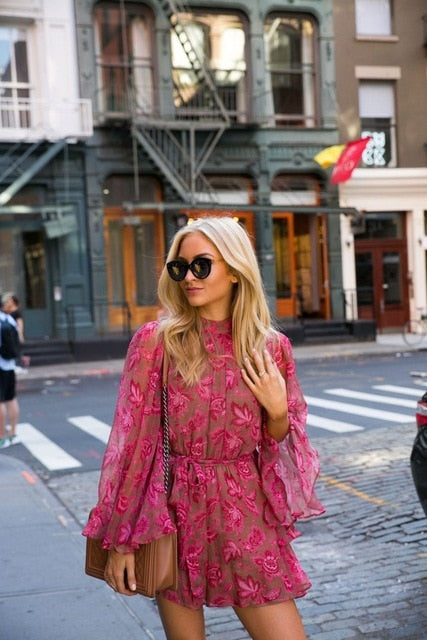 Floral Print Mini Boho Playsuit for Women with Elastic Waist