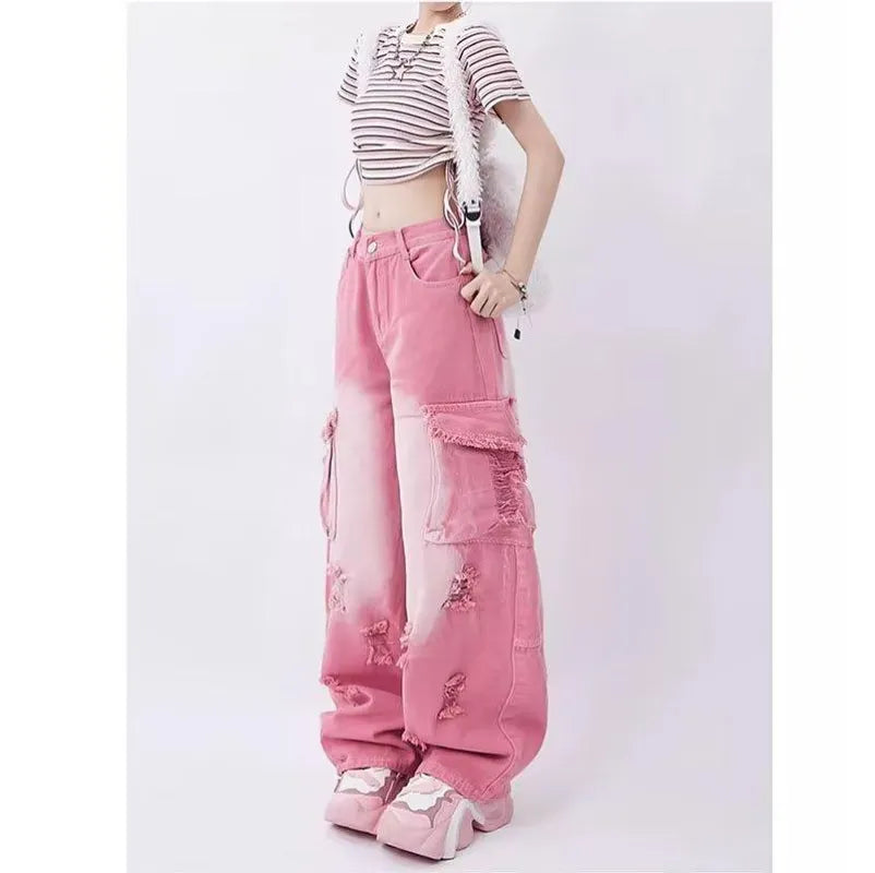 Neriah | Blush Distressed Denim