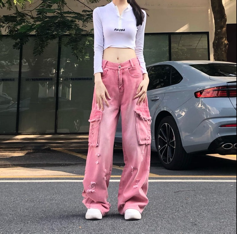 Neriah | Blush Distressed Denim