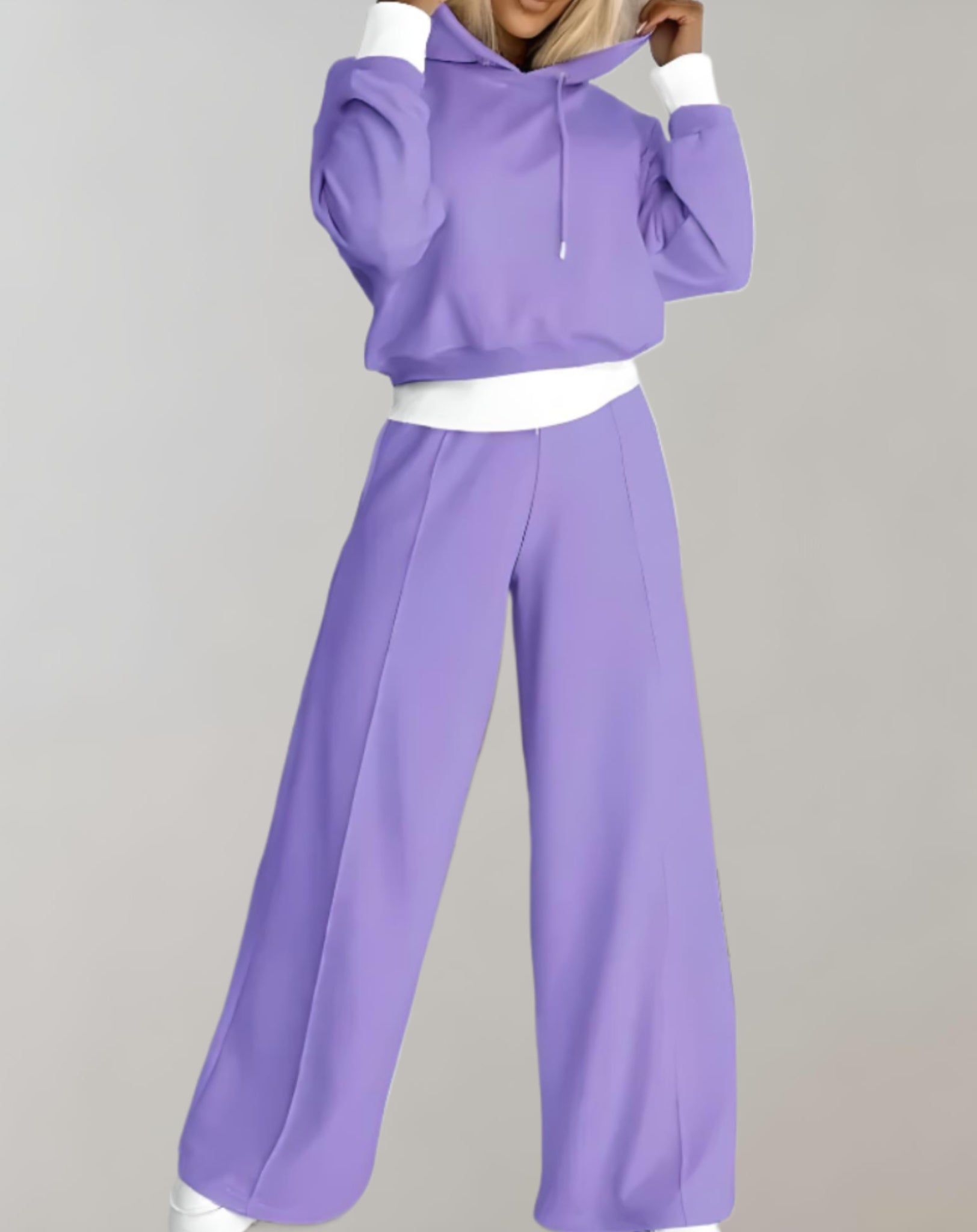Women's Two-Piece Tracksuit Set - Hoodie and Wide-Leg Pants