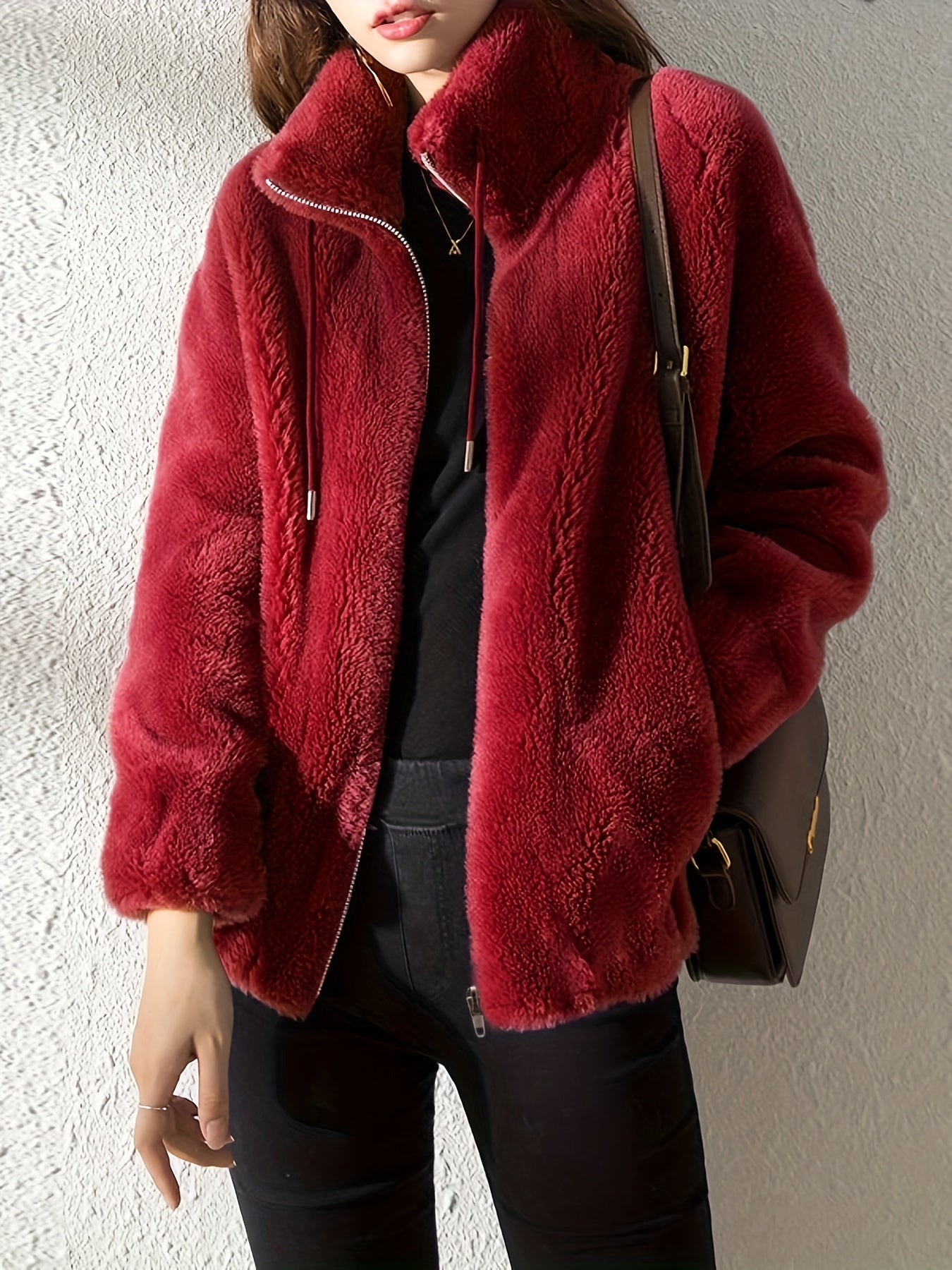 Nina | Cozy Teddy Jacket with Drawstring and Zip Closure