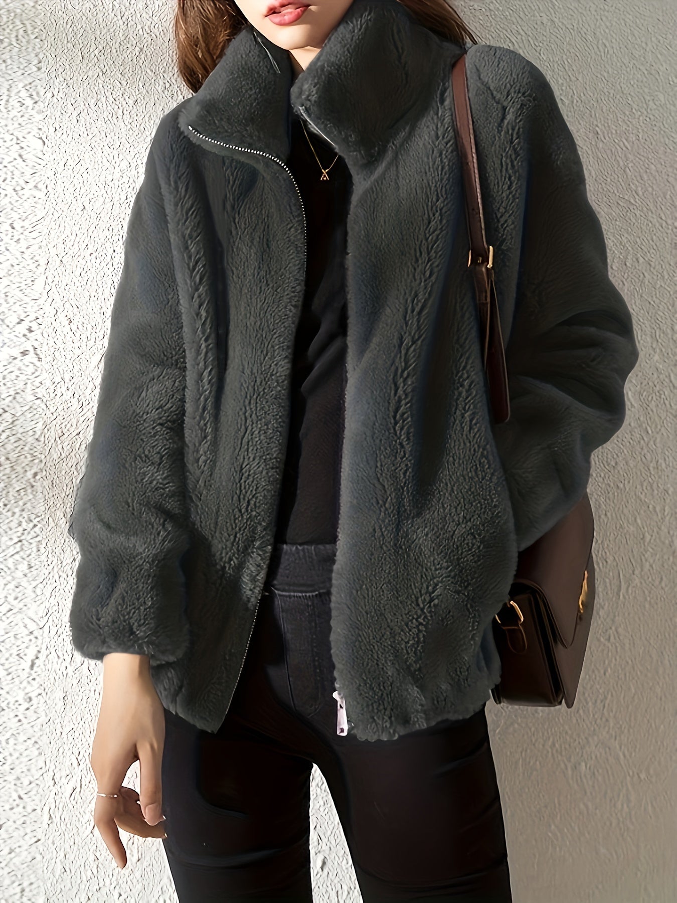 Nina | Cozy Teddy Jacket with Drawstring and Zip Closure