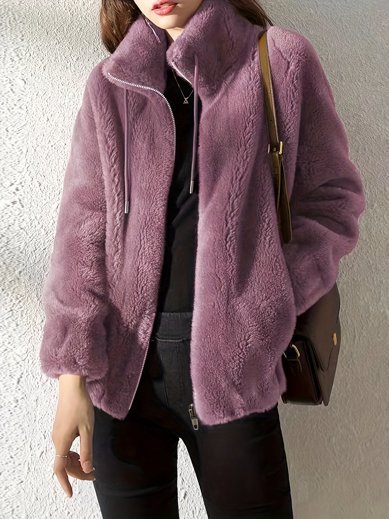 Nina | Cozy Teddy Jacket with Drawstring and Zip Closure