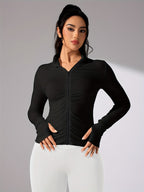 Nina | Solid Color Casual Sports Jacket with Long Sleeves and Full Zip