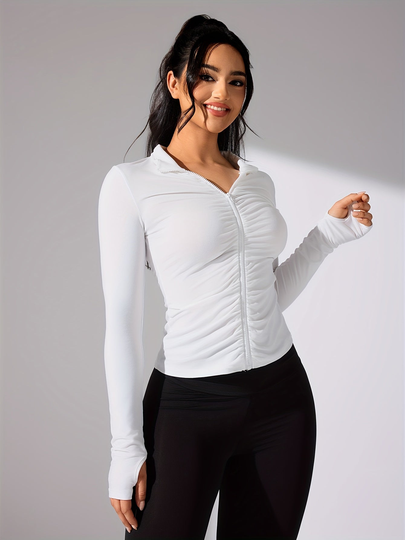 Nina | Solid Color Casual Sports Jacket with Long Sleeves and Full Zip