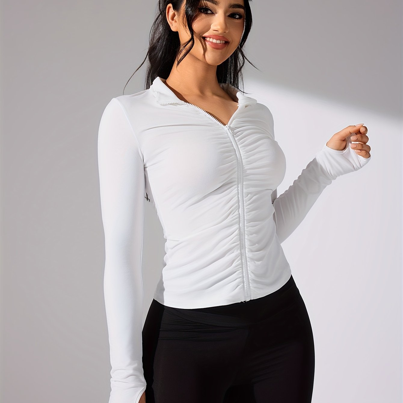 Nina | Solid Color Casual Sports Jacket with Long Sleeves and Full Zip
