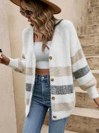 Nina | V-Neck Color Block Knitted Cardigan