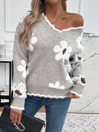 Nina | V-Neck Floral Pattern Knitted Sweater