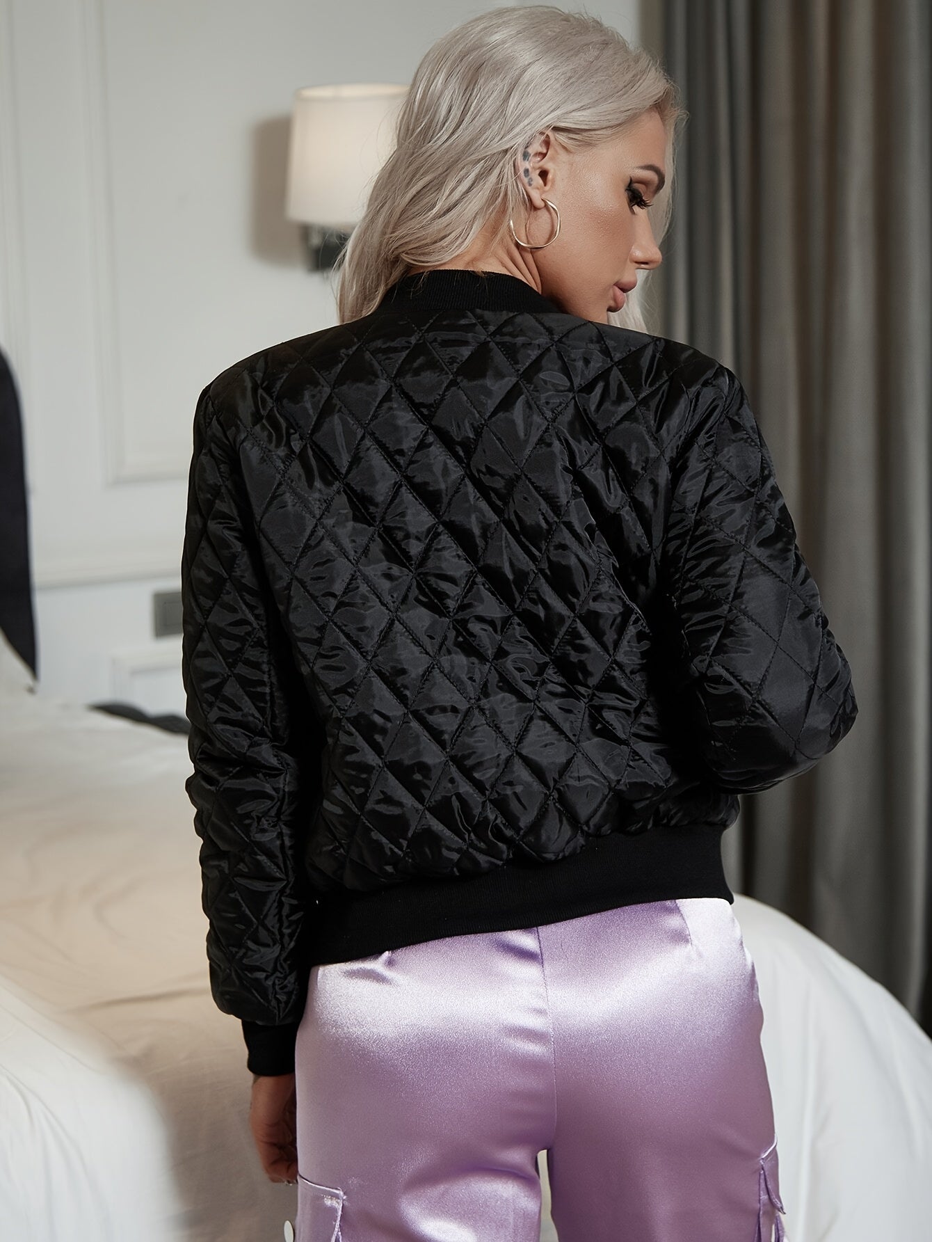 Nina | Solid Color Padded Bomber Jacket
