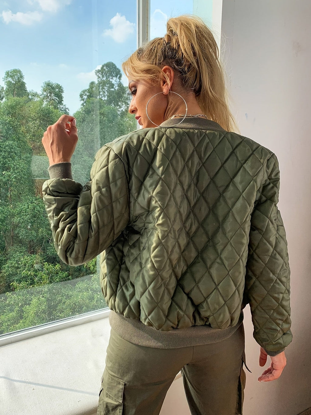 Nina | Solid Color Padded Bomber Jacket
