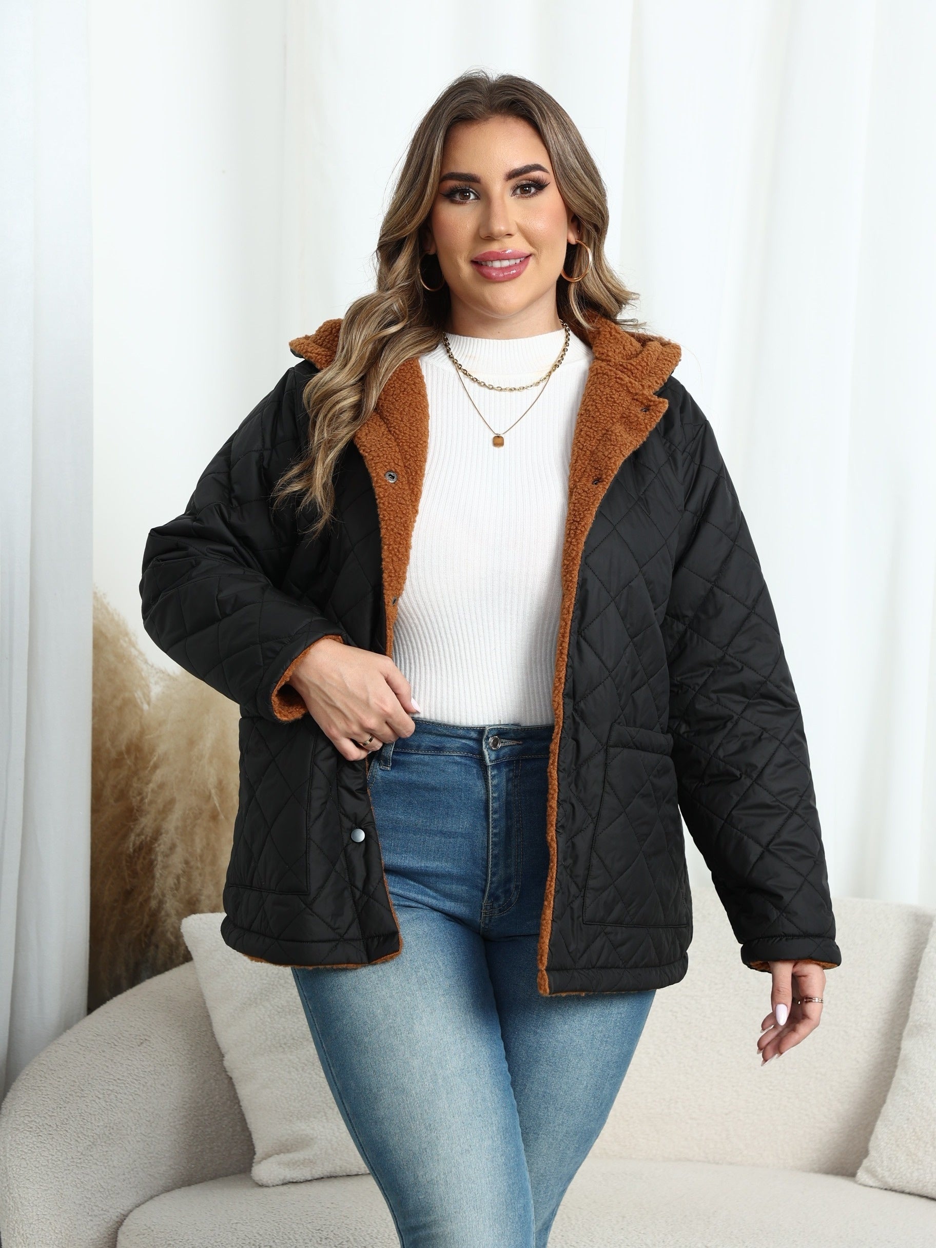 Nina | Plus Size Hooded Quilted Jacket with Plush Lining