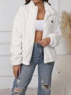Nina | Long Sleeve Zip Teddy Jacket with Ribbed Details