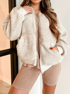 Noa | Solid Color Fleece Bomber Jacket