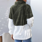 Women's High-Neck Zip-Up Patchwork Sweater