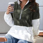 Women's High-Neck Zip-Up Patchwork Sweater