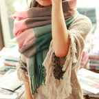 Oversized Luxe Checked Winter Scarf with Fringes