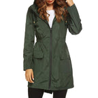 Women's Hooded Waterproof Rain Jacket with Adjustable Waist Cord
