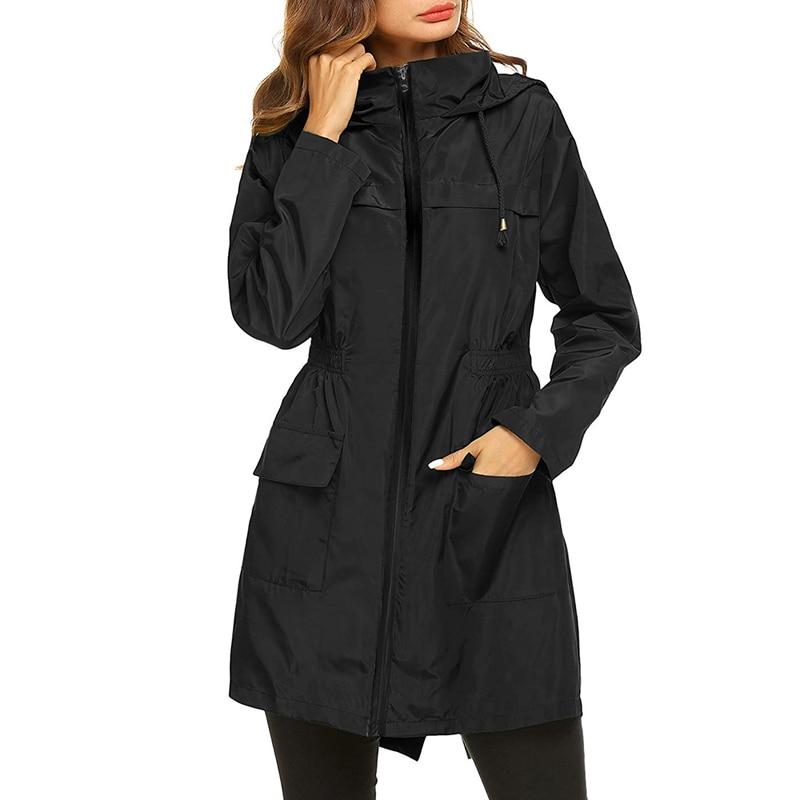 Women's Hooded Waterproof Rain Jacket with Adjustable Waist Cord