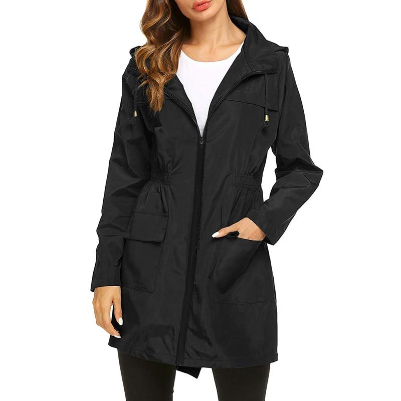 Women's Hooded Waterproof Rain Jacket with Adjustable Waist Cord
