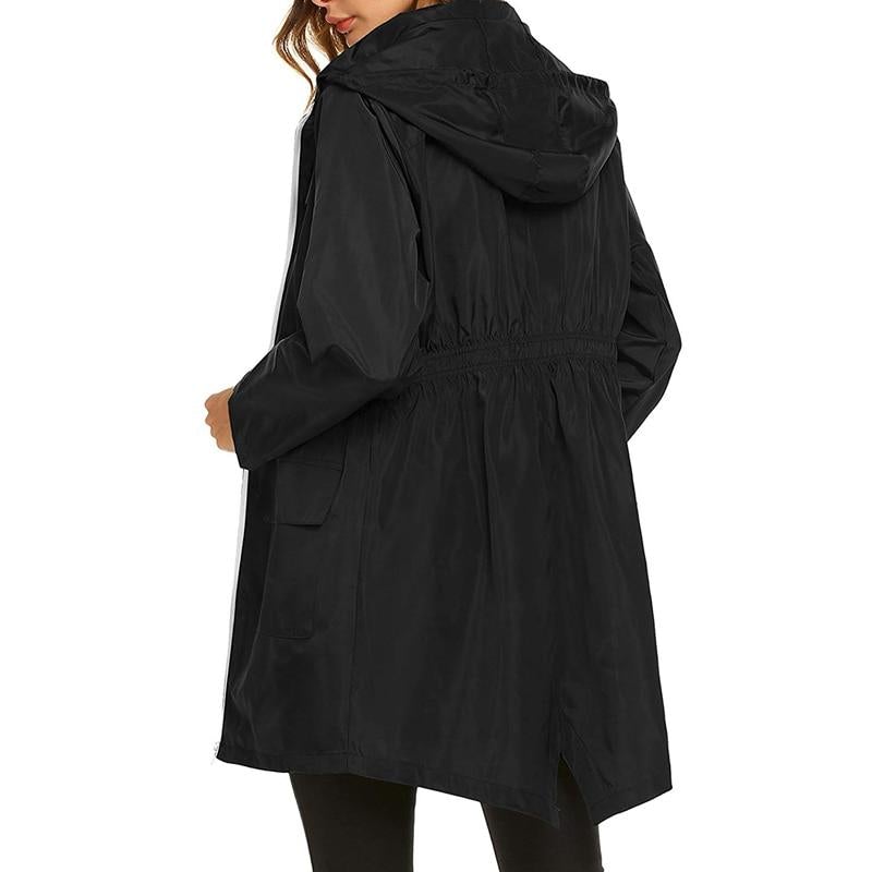 Women's Hooded Waterproof Rain Jacket with Adjustable Waist Cord