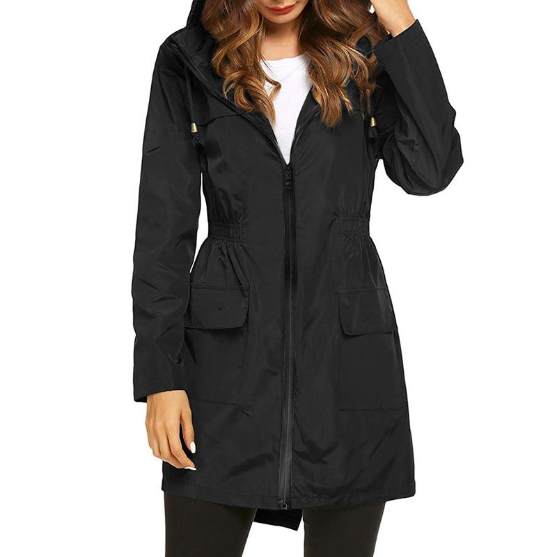 Women's Hooded Waterproof Rain Jacket with Adjustable Waist Cord