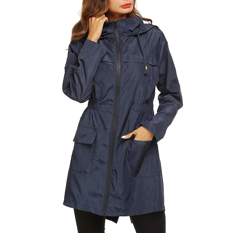 Women's Hooded Waterproof Rain Jacket with Adjustable Waist Cord