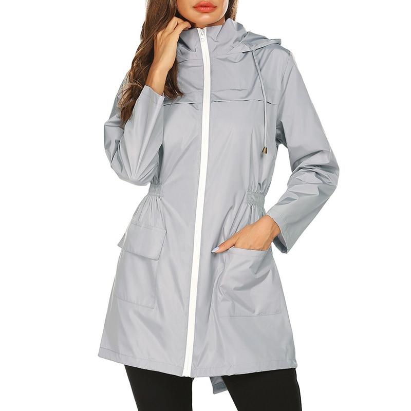 Women's Hooded Waterproof Rain Jacket with Adjustable Waist Cord