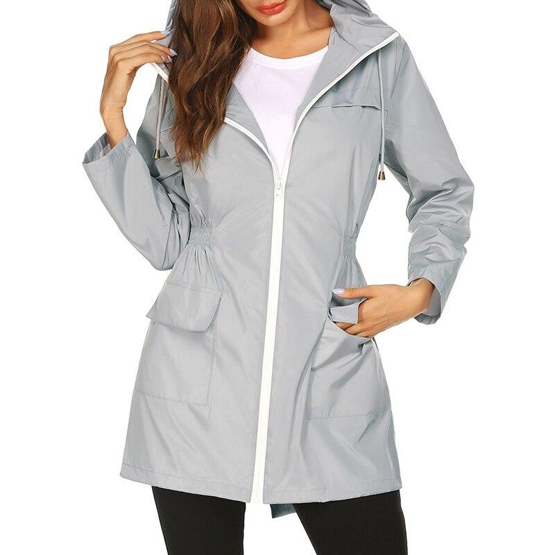 Women's Hooded Waterproof Rain Jacket with Adjustable Waist Cord