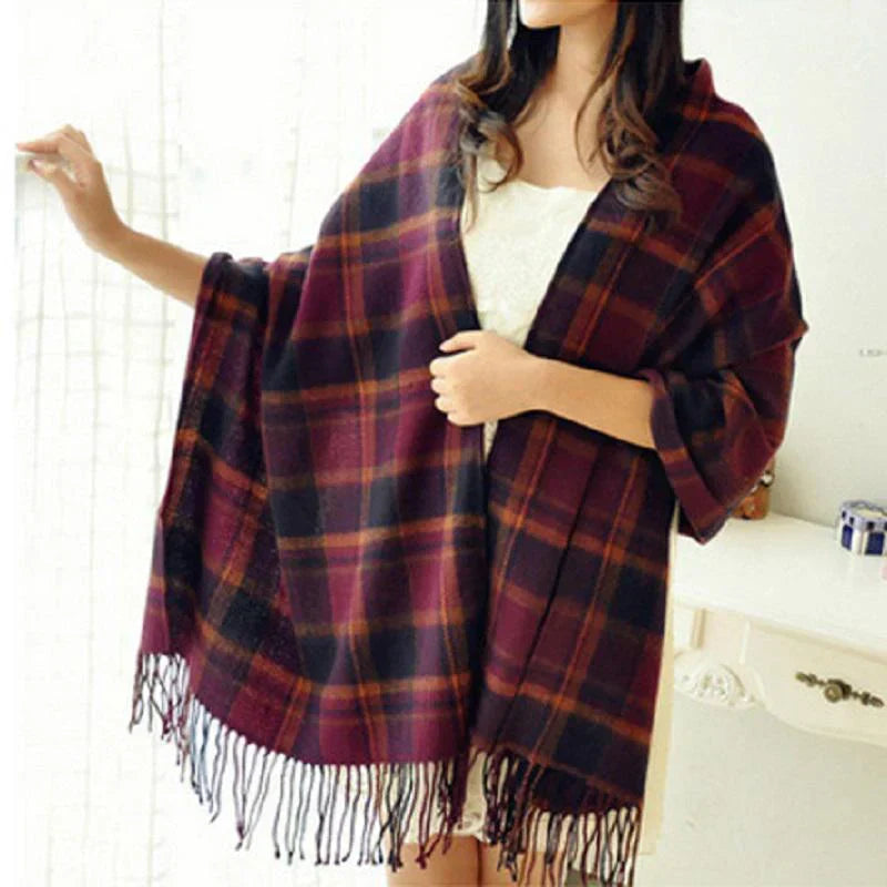 Oversized Luxe Checked Winter Scarf with Fringes