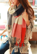 Oversized Luxe Checked Winter Scarf with Fringes