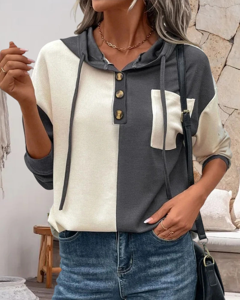 Color Blocked Relaxed Fit Hoodie