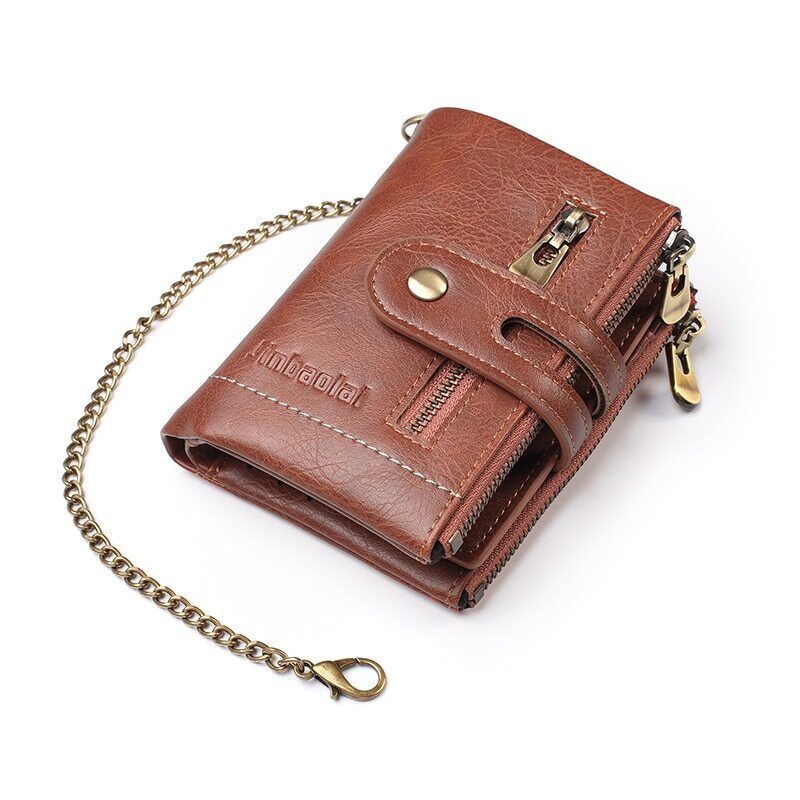 Vintage Leather Wallet with Stylish Chain!