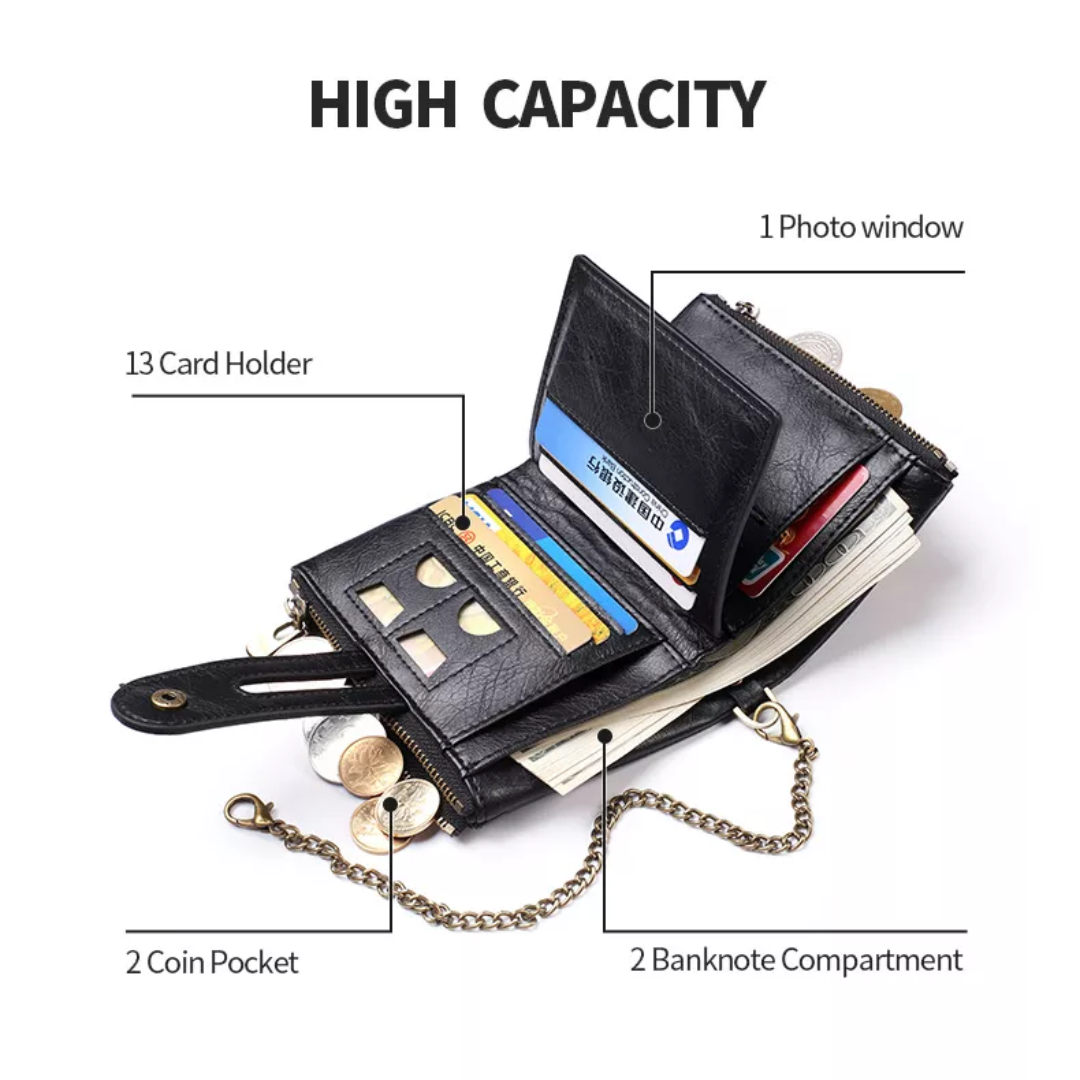 Vintage Leather Wallet with Stylish Chain!
