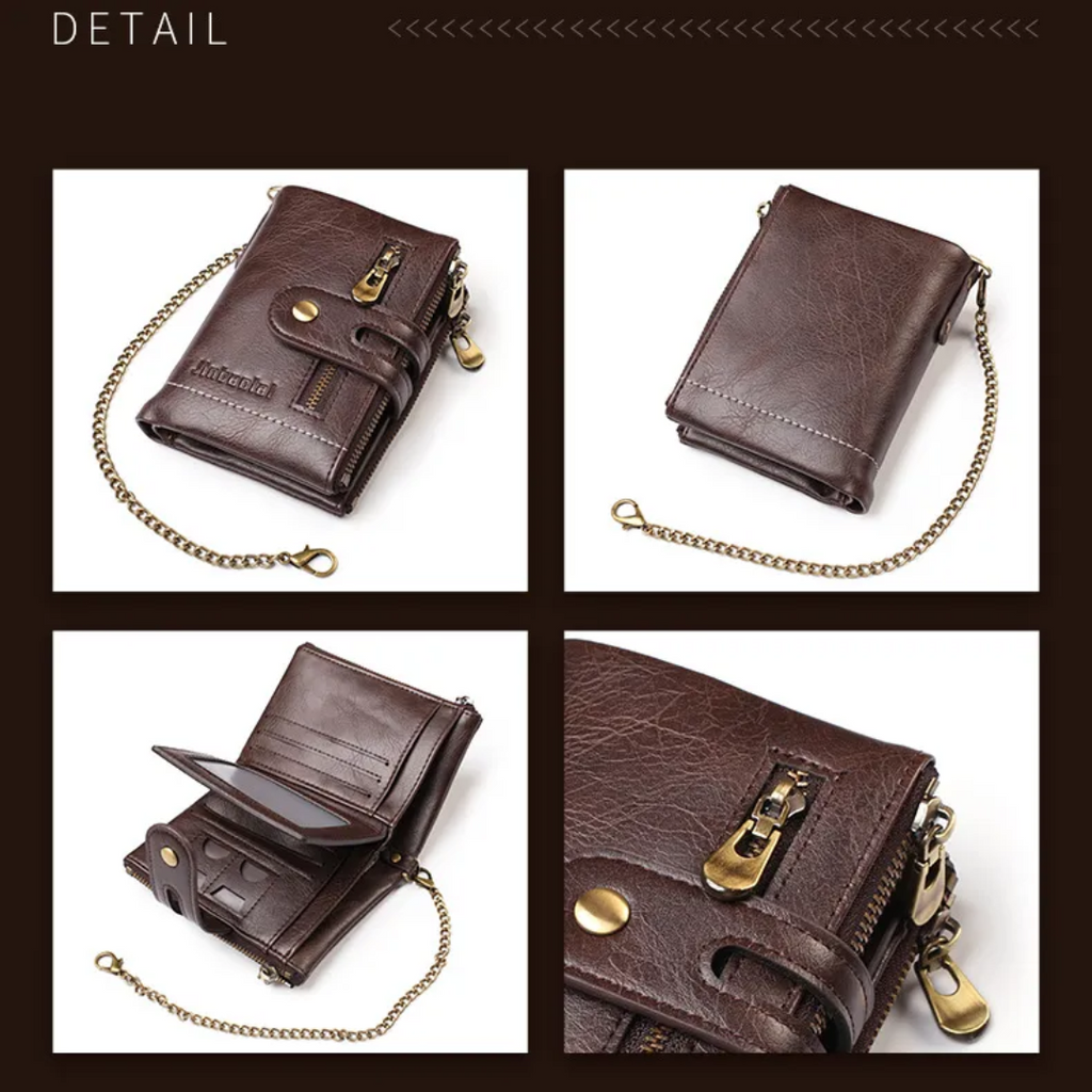 Vintage Leather Wallet with Stylish Chain!
