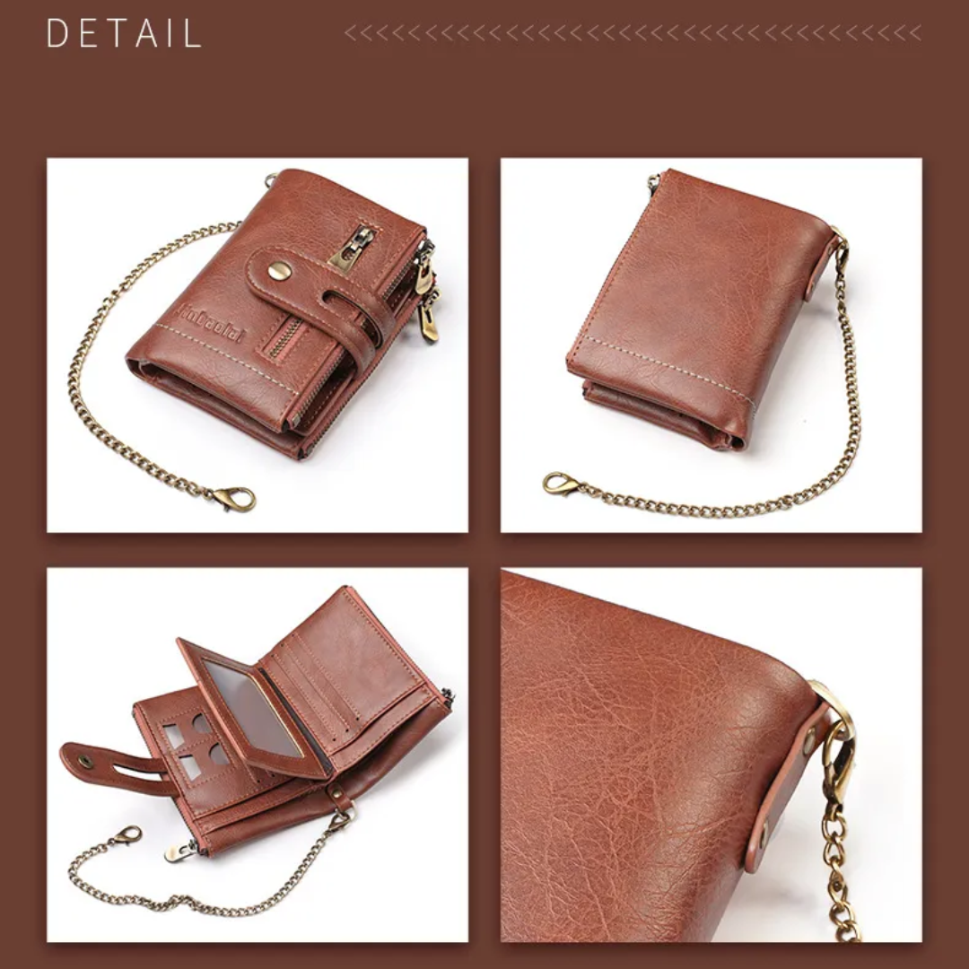 Vintage Leather Wallet with Stylish Chain!
