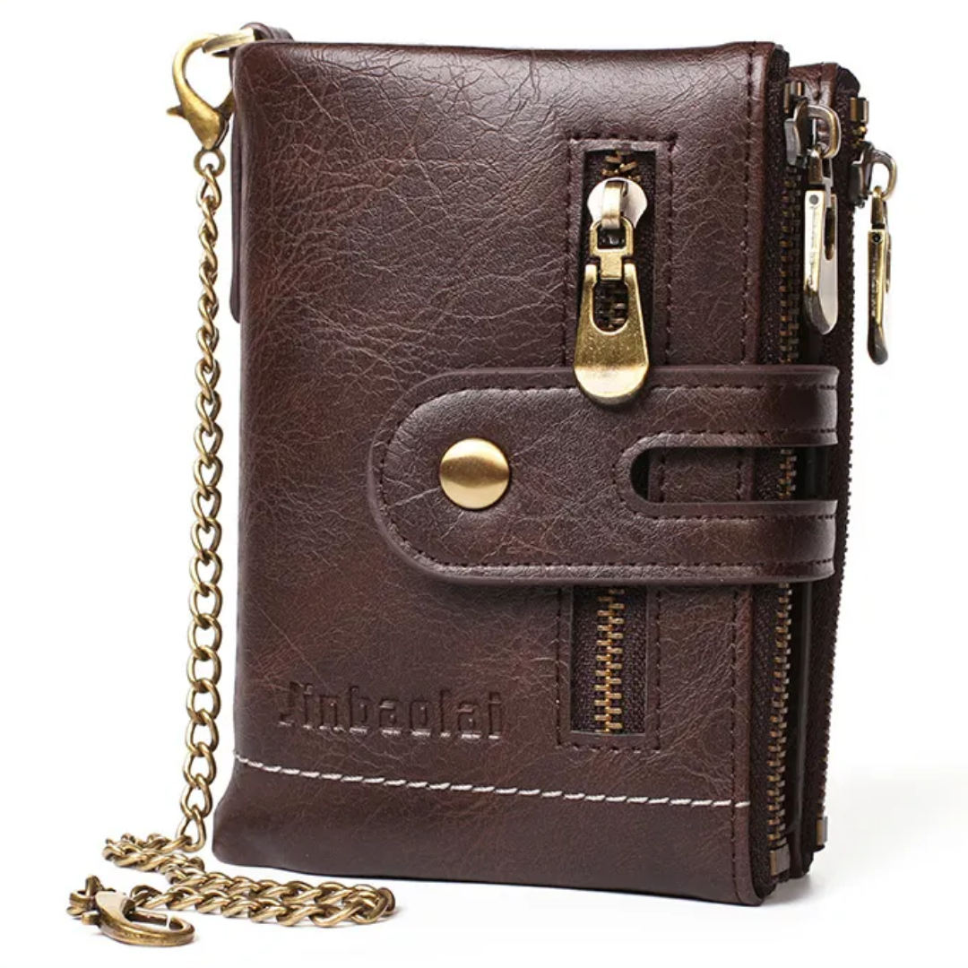 Vintage Leather Wallet with Stylish Chain!