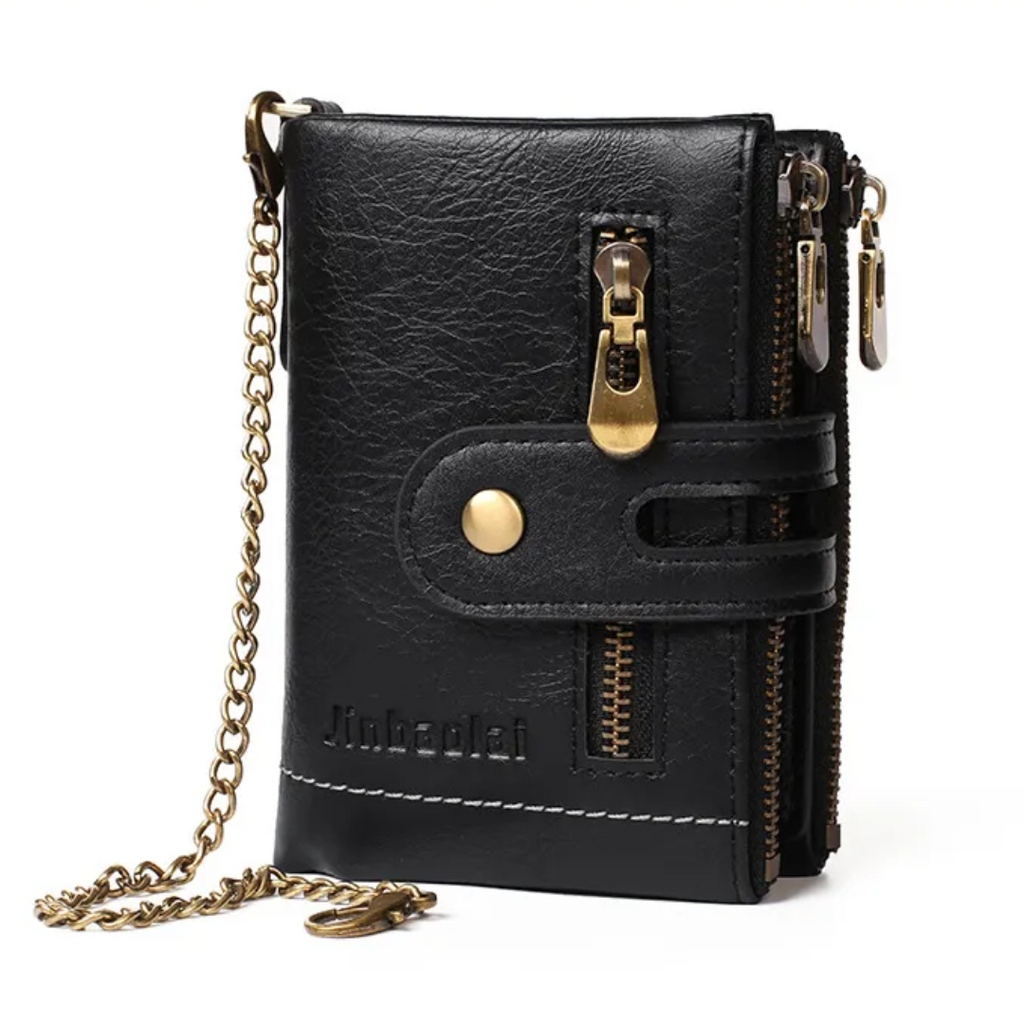 Vintage Leather Wallet with Stylish Chain!