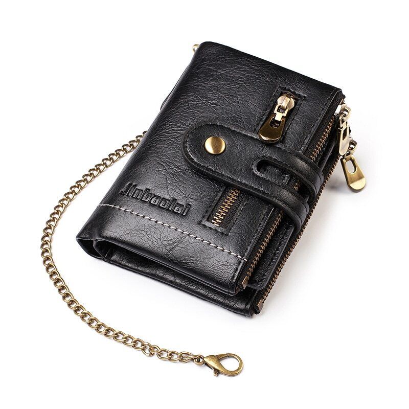 Vintage Leather Wallet with Stylish Chain!
