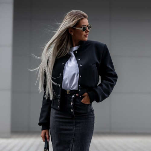 Romy | Button-Detail Short Bomber Jacket