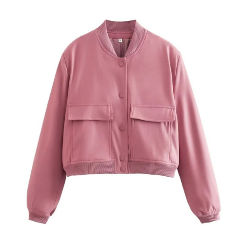 Romy | Button-Detail Short Bomber Jacket