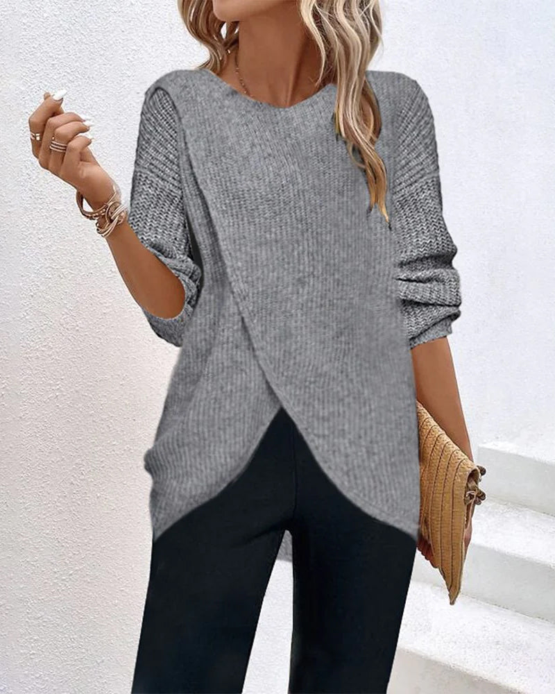 Sandra | Classic Round Neck Jumper with Side Split
