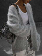 Women's V-Neck Oversized Fluffy Cardigan