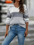 Sophie | V-Neck Casual Color Block Sweater with Long Sleeves
