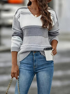 Sophie | V-Neck Casual Color Block Sweater with Long Sleeves