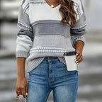 Sophie | V-Neck Casual Color Block Sweater with Long Sleeves