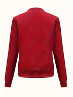 Sophie | Solid Color Polyester Bomber Jacket Featuring Baseball Collar and Zip Pockets