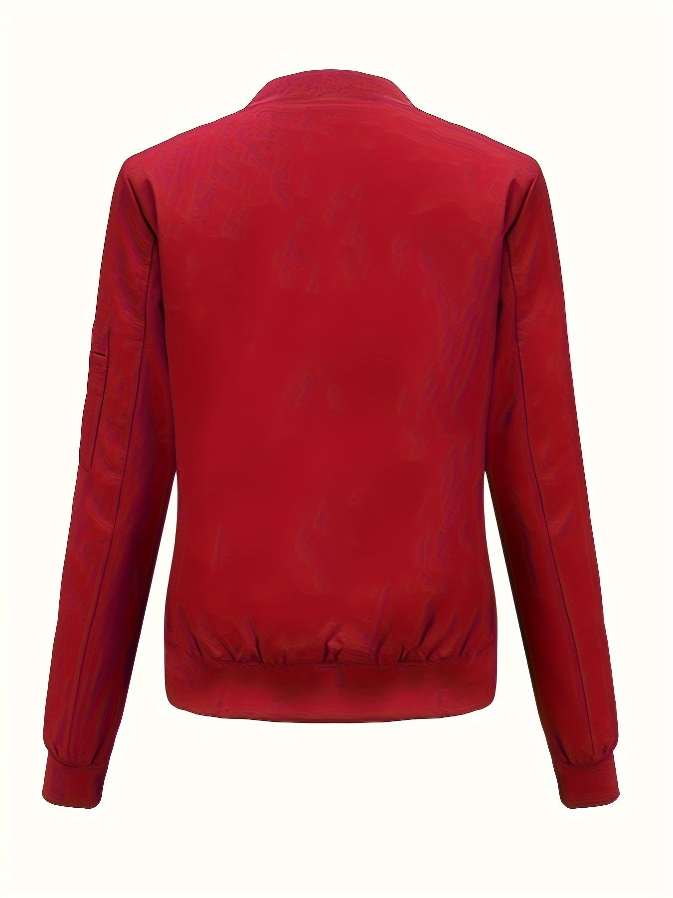 Sophie | Solid Color Polyester Bomber Jacket Featuring Baseball Collar and Zip Pockets