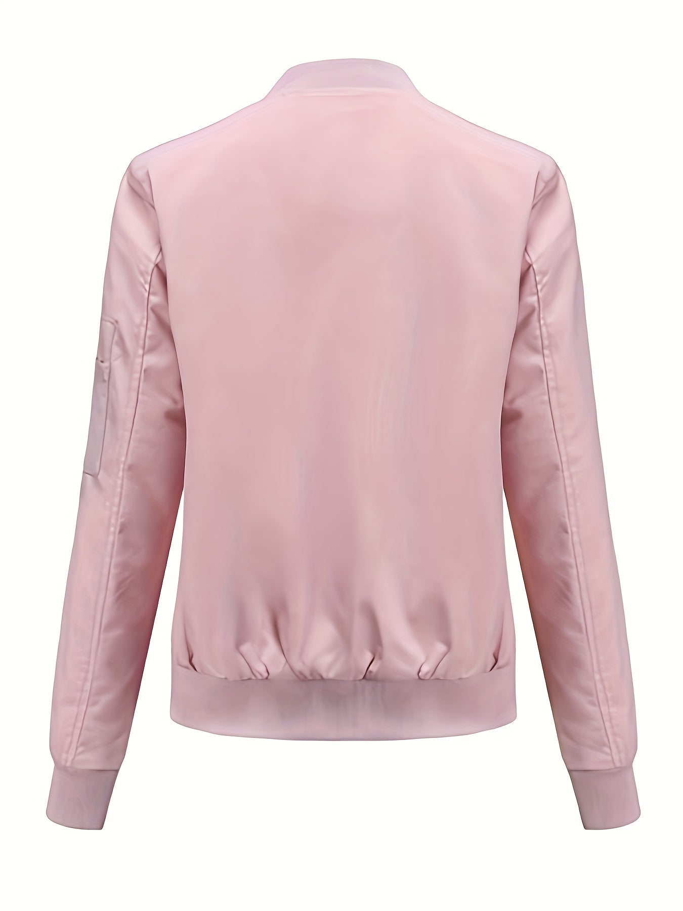 Sophie | Solid Color Polyester Bomber Jacket Featuring Baseball Collar and Zip Pockets