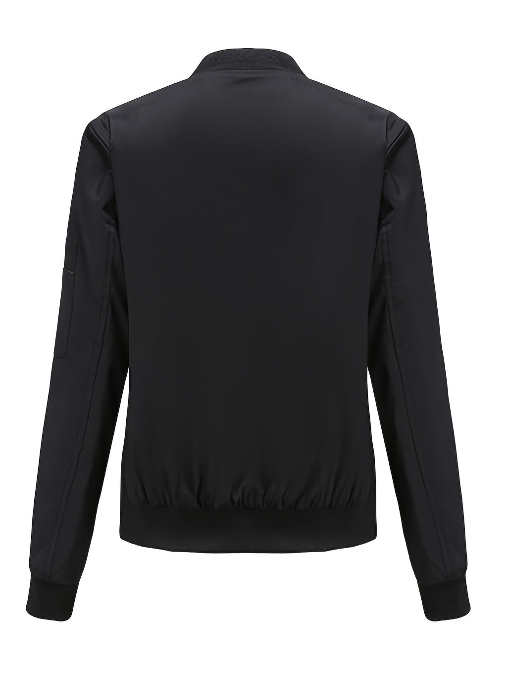 Sophie | Solid Color Polyester Bomber Jacket Featuring Baseball Collar and Zip Pockets